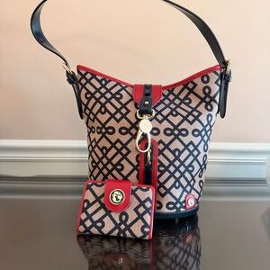 Spartina 449 Elegant Black and Tan Patterned Women's Bucket Bag with Wallet